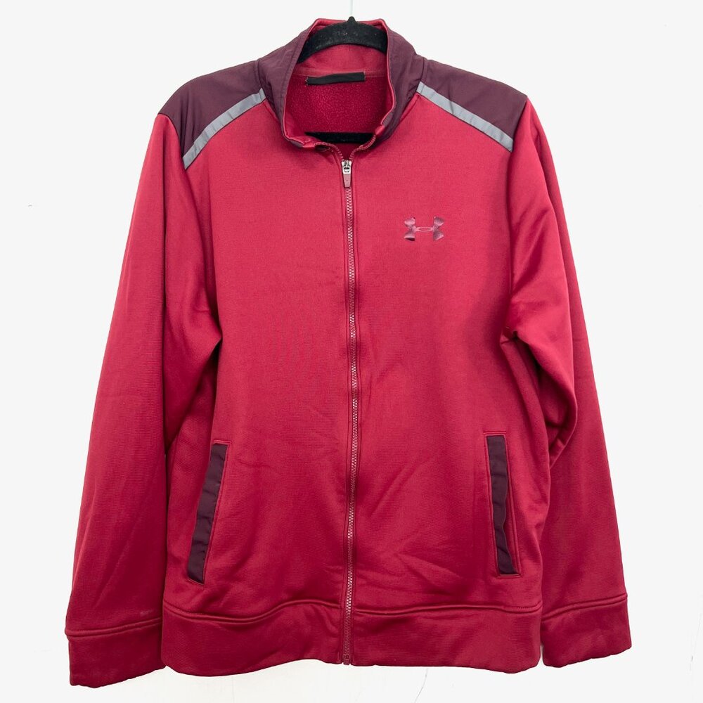 Under Armour Zip Up Jacket Red Active Large Loose Fit Coldgear Fleece